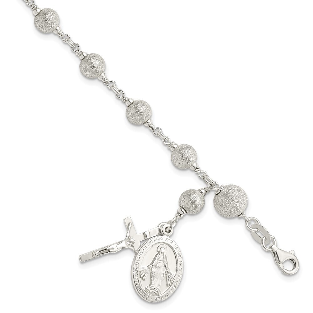 Kazi Luxury Sterling Silver Polished Laser-cut Rosary Bracelet